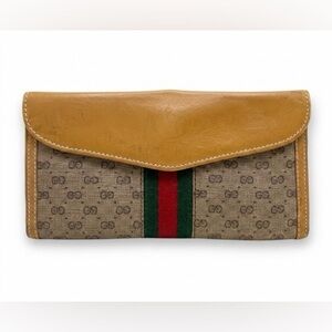 Gucci Wallet Purse G logos Brown Beige Long Wallet